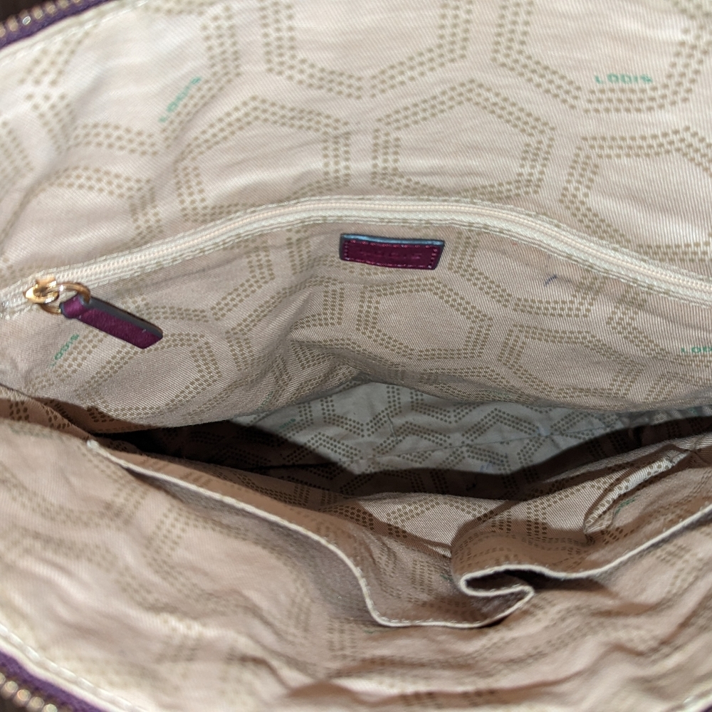 Lodis large purple leather handbag with gold accents - Picture 3 of 6